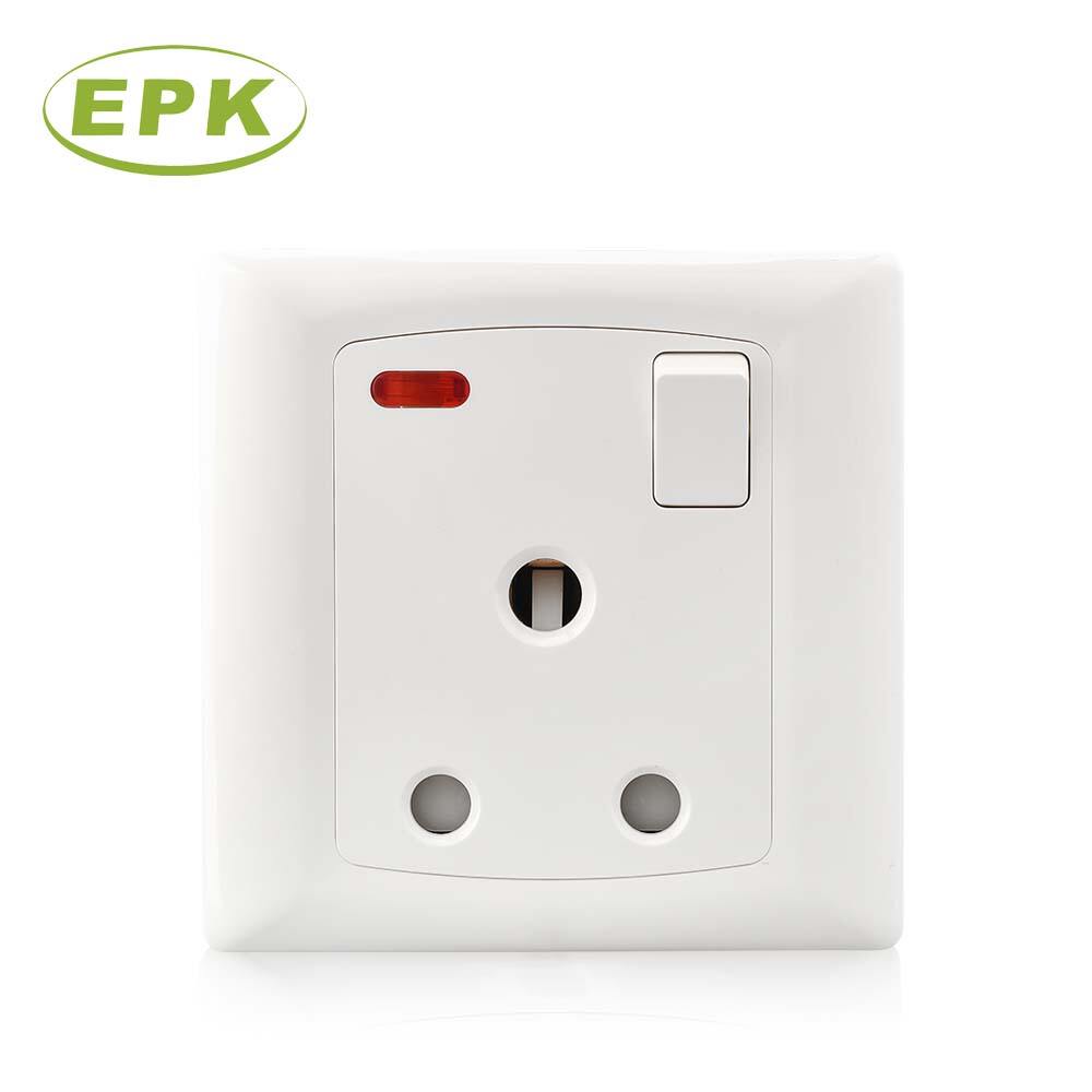 Premium White PC Panel Single Gang 15A Switched Socket with LED Indicator Light | 220-250V BS 546 Standard 3-Pin Round Electrical Wall Outlet | Model 8615SL Alpha Series for High-Current Appliances
