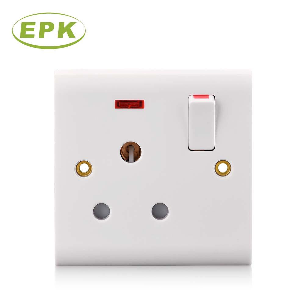 Premium BS 546 Standard 15A Switched Round Pin Socket with Neon Indicator Light (Legend Series), 86mm x 86mm White Bakelite Wall Plate, 220-250V Rated, Copper Terminals, Over 15,000 Cycles Lifetime, Screwed Installation for South African, Indian, and Bri
