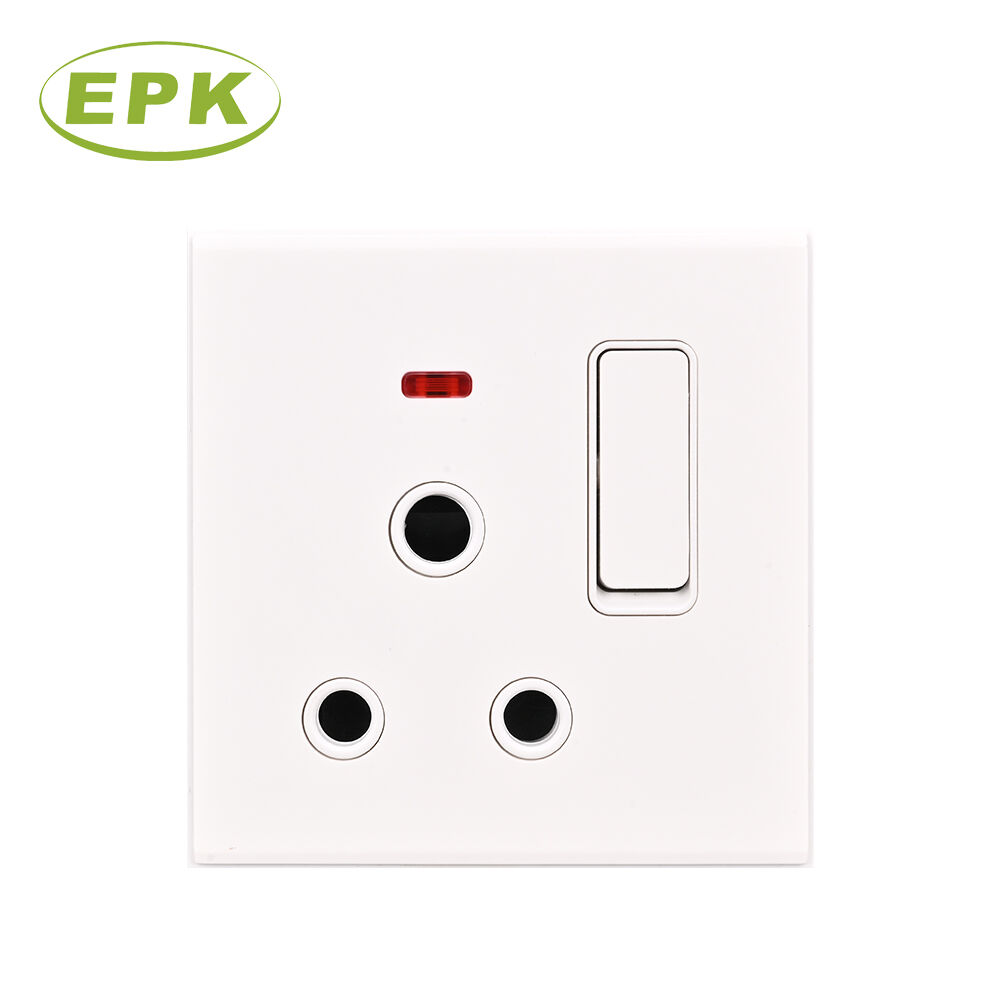 Onyx Series 8015SLB 15A Switched Wall Socket with Neon Indicator, 250V British Standard BS 546 Compliant, Luxury PC Flame Retardant Panel with High-Purity Copper Terminals, 86mm x 88mm Flush Mount Power Outlet for