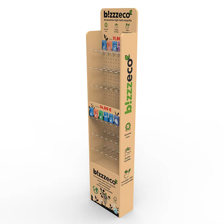 Free Standing Wood Pegboard Display Stand Earphone Display Rack for Retail Store supplier