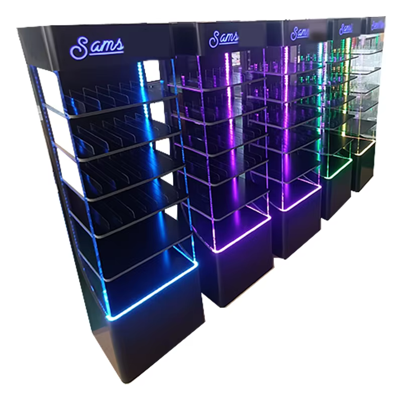 Apache Customized Floor Acrylic Display Rack LED Display Stand for E Products factory