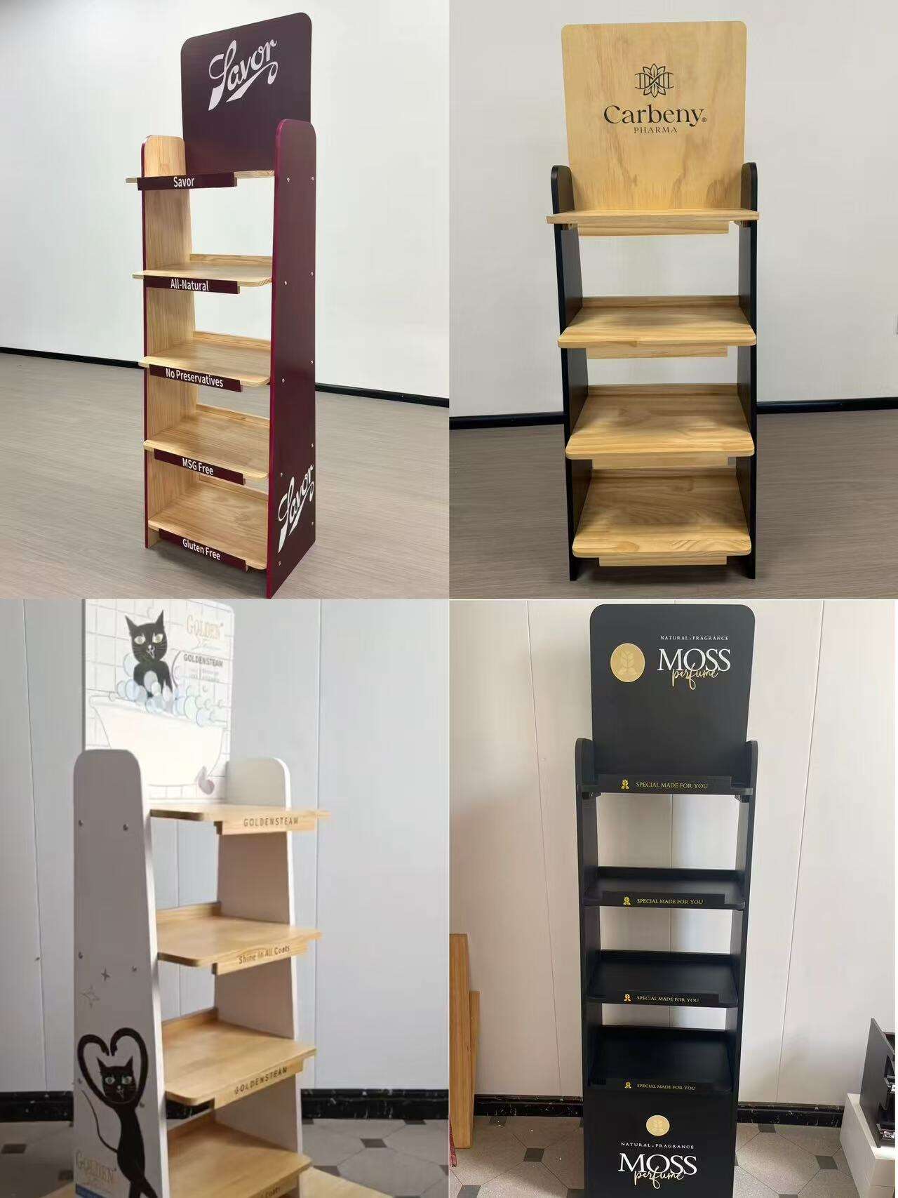 customized pine wood floor retail display rack for brand marketing574-3