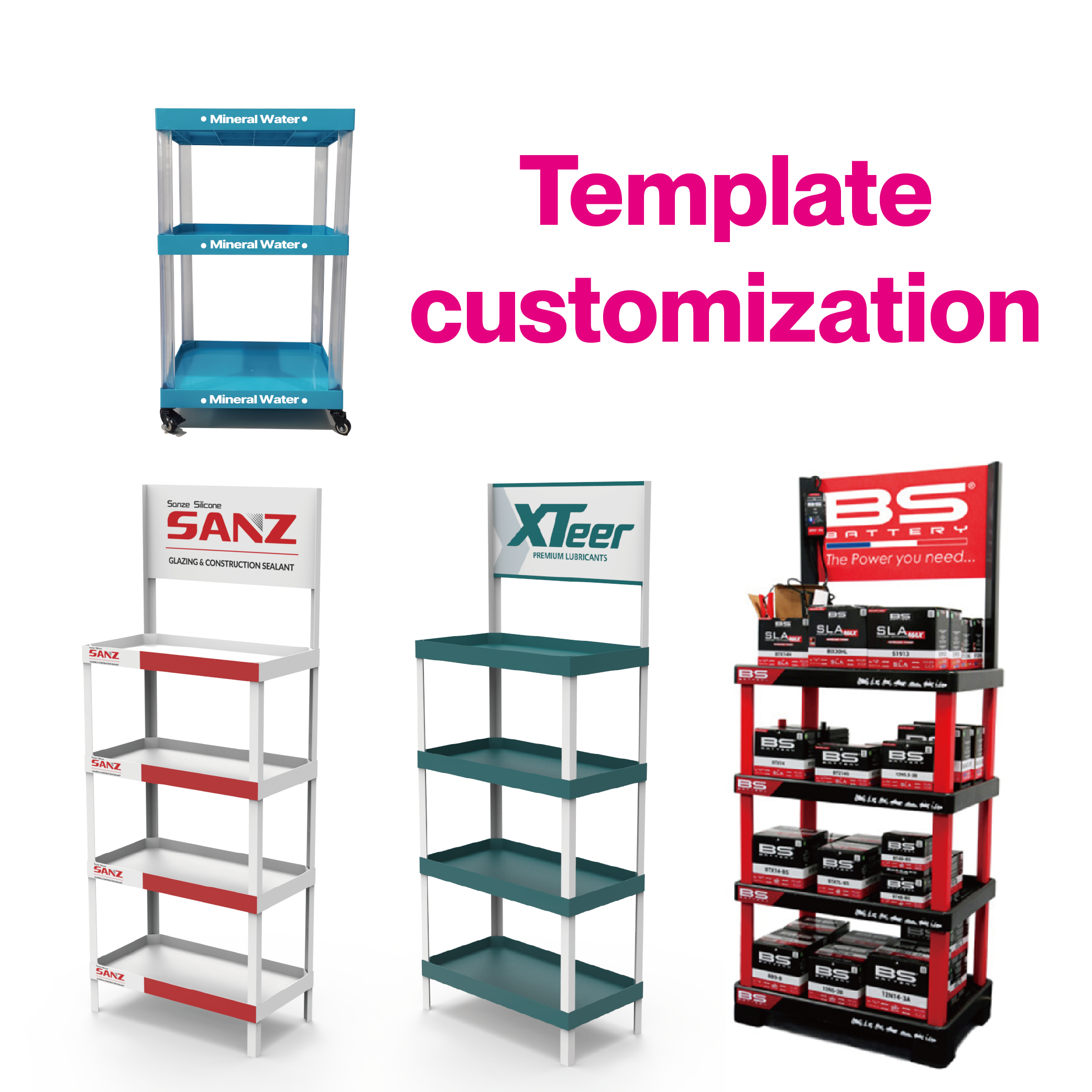 POP Custom Plastic Injection Shelves Display Rack PVC Floor Display Stand with PP or Hips