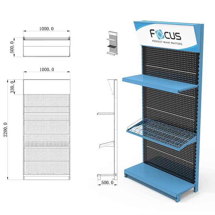 Apache Customized Single-Sided Metal Tool Display Rack Light Duty Retail Gondola for Supermarket Hand Tools Storage supplier