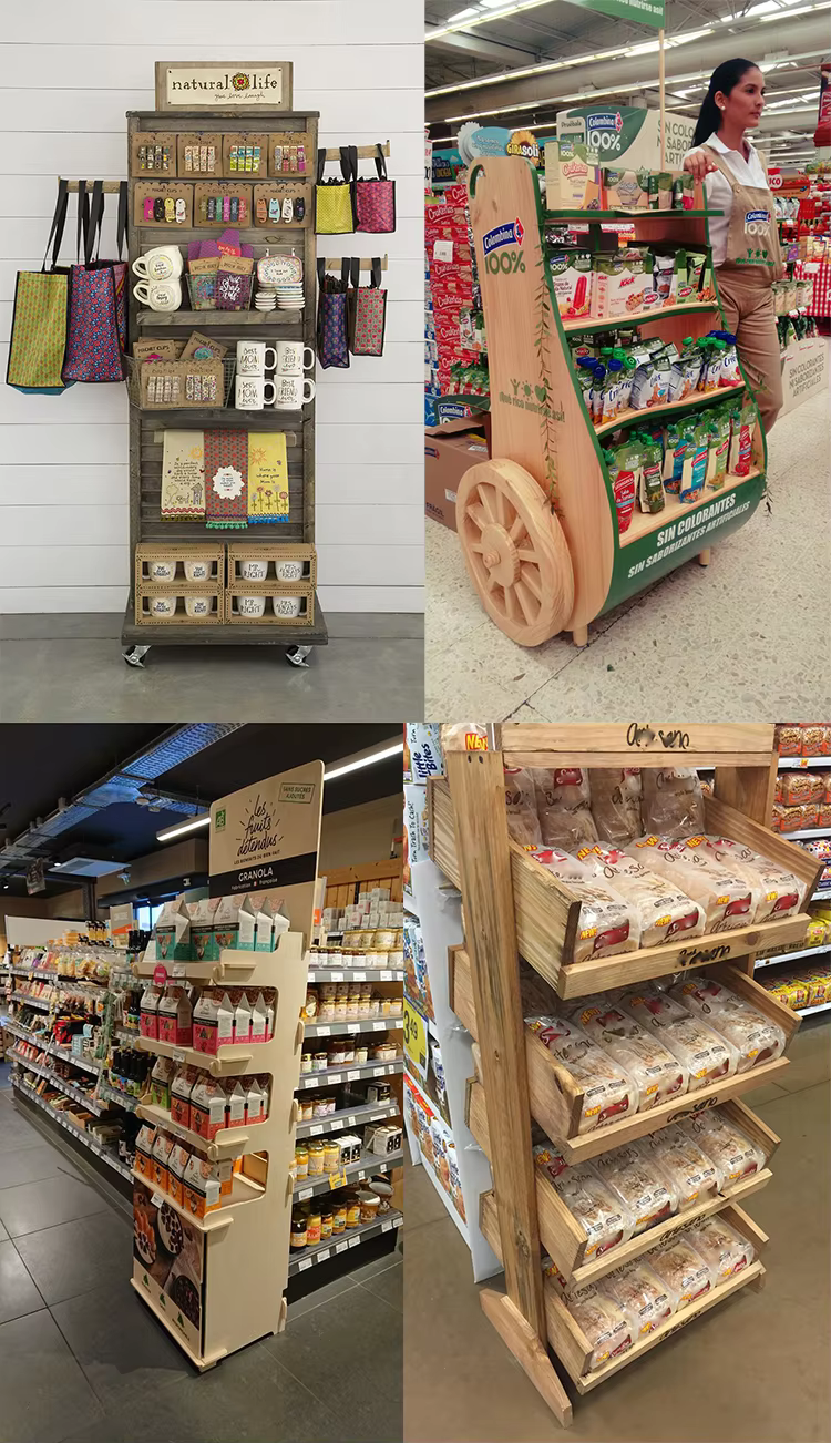 wooden timber shelves floor standing energy drink can display rack for stores for storage and display-15