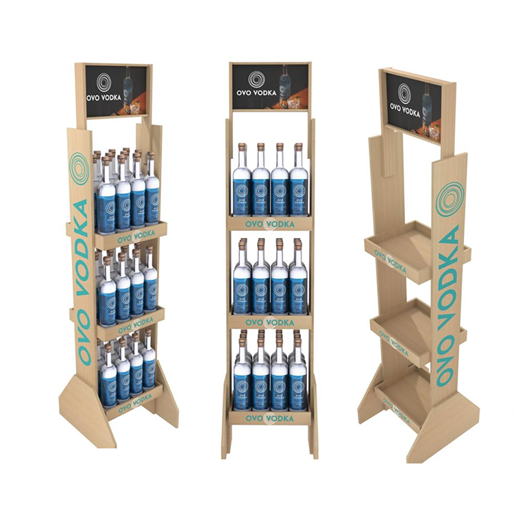 Apache Modern Foldable Wooden Display Rack Durable Whiskey Bottle Showcase for Supermarket Floor Display Stand