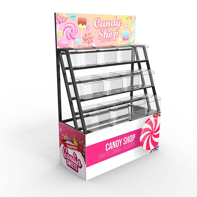 Présentoir à bonbons personnalisé en métal pour supermarché, support de rangement avec logo personnalisé