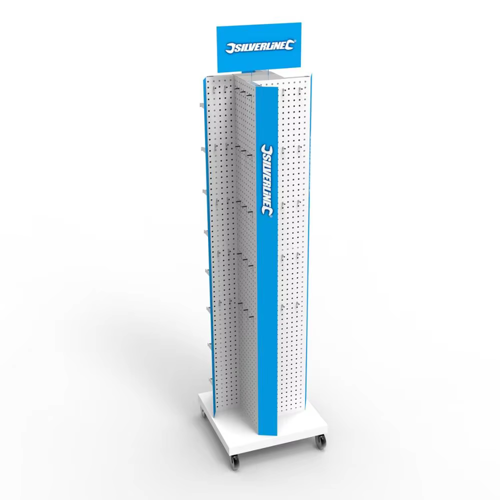 Customized Pegboard Rotating Display Rack With Wheels for Phone case manufacture
