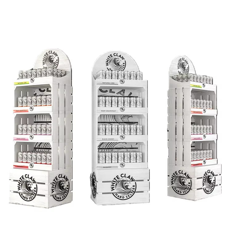 Newly Arrived Birch Wood Model Beer Beverage Bottle Display Stand Floor Rack for Grocery Stores details