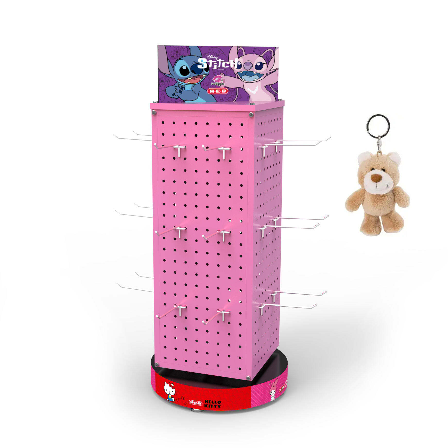 Customized 4-side Metal Pegboard Display Rack Toy Keychain Display Stand for Retail Shops
