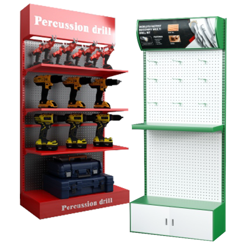 Support d'affichage décoratif en métal sur mesure Apache avec plaque d'orifice pour outils électriques, destiné aux magasins et étagères de supermarché