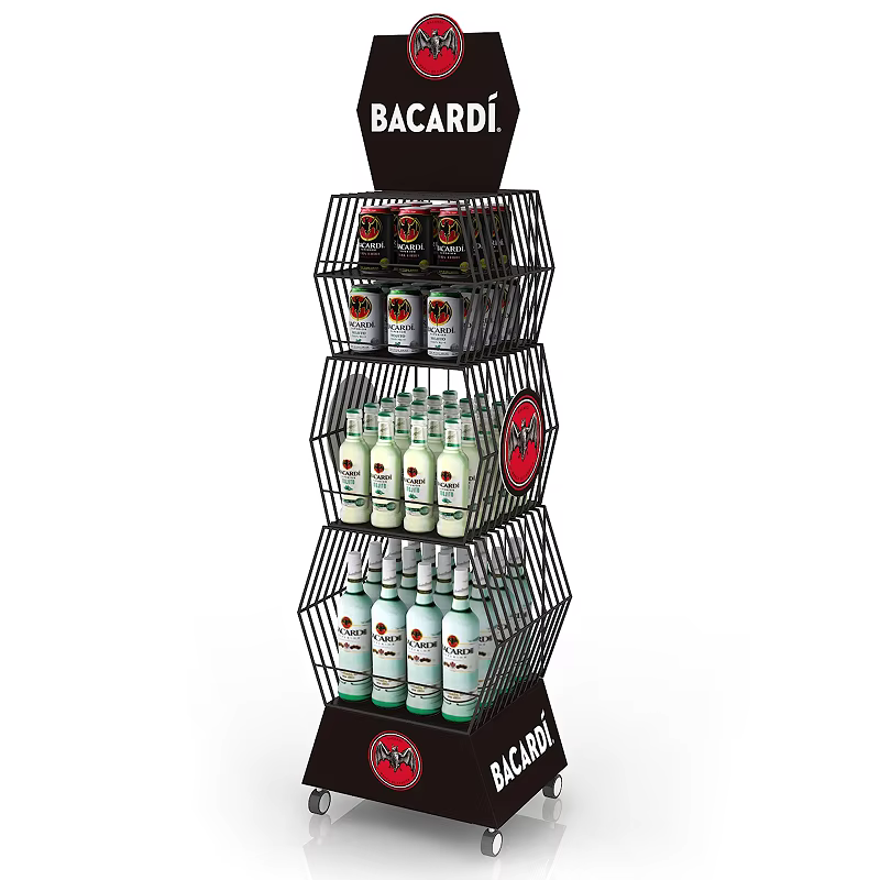 Apache Customized Metal Beverage Merchandising Display Stand Vertical Vendor Rising Shelf for Bottle and Can Storage for Store manufacture