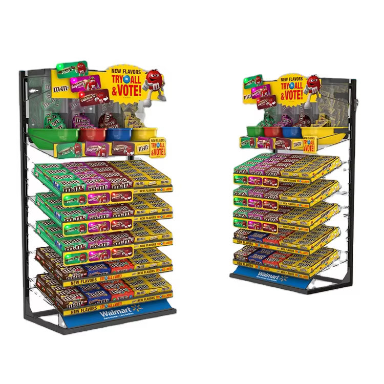 Customized Candy Store Snack Display Stand with Removable Metal Trays for Supermarket Shelves details