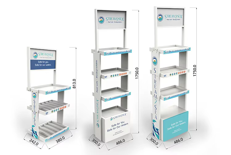 customized pine wood floor retail display rack for brand marketing574-18