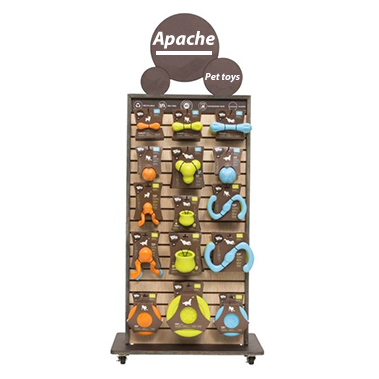 Présentoirs modernes en bois peint personnalisables Apache pour rangement de nourriture et jouets pour animaux, destinés à l'affichage en animalerie