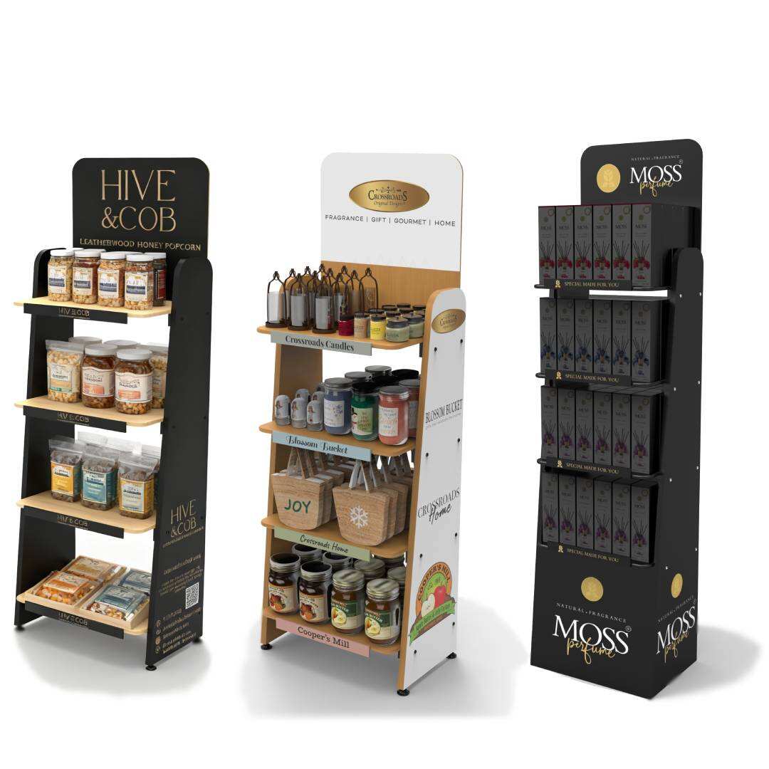 customized pine wood floor retail display rack for brand marketing574-2