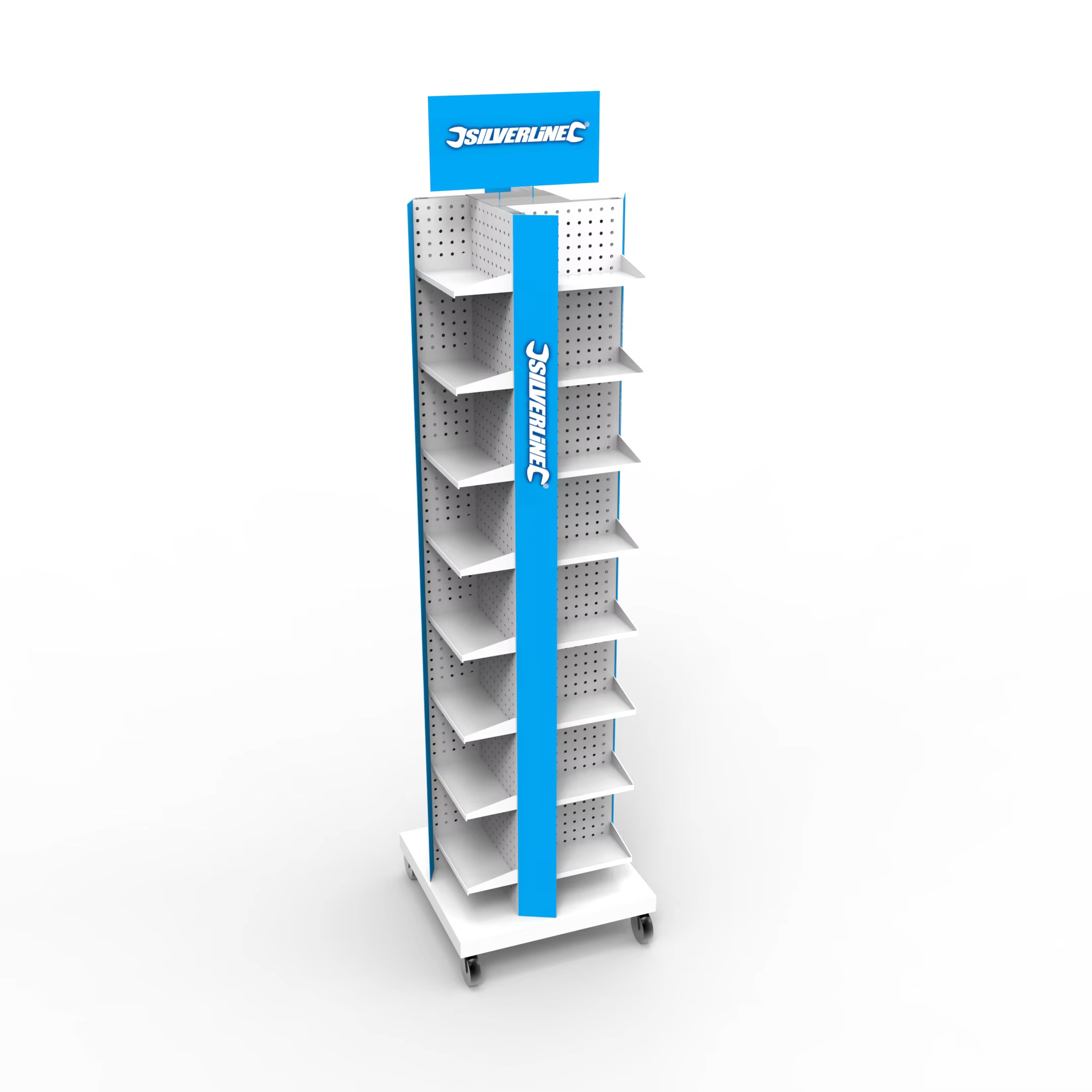 Customized Pegboard Rotating Display Rack With Wheels for Phone case supplier