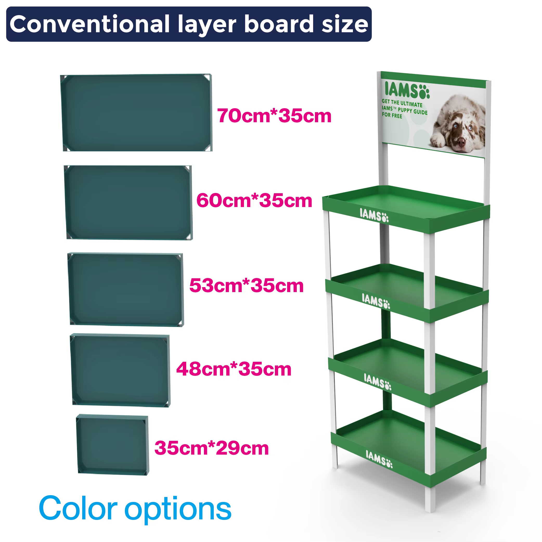 Apache Custom Portable PVC Laminated Floor Dog Food Display Rack for Supermarkets manufacture