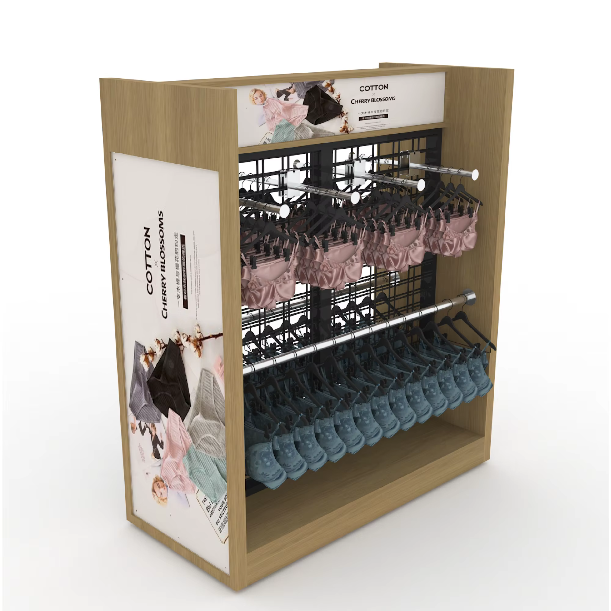 Modern Solid Wood and Metal Mixed Materials Display Rack for Displaying Underwear and Clothing on Supermarket Shelves manufacture