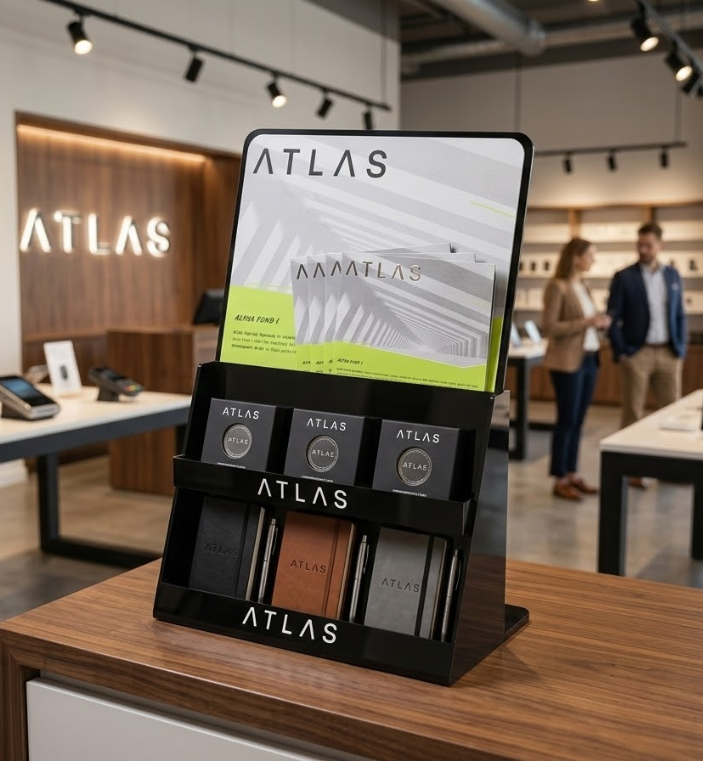 Présentoir de maquillage sur comptoir en PVC personnalisé Apache pour salons de beauté, boutiques cosmétiques de luxe et comptoirs de pharmacies