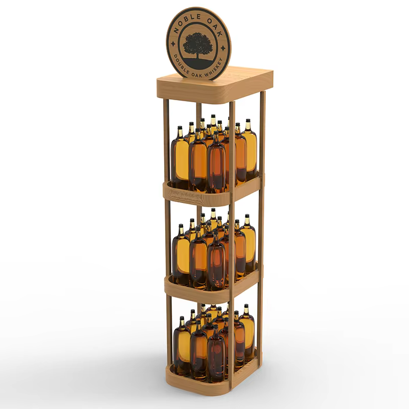 Hot Selling Customizable Three-Layer Wooden Display Rack Shelf Floor Stand for Wine Storage in Stores factory