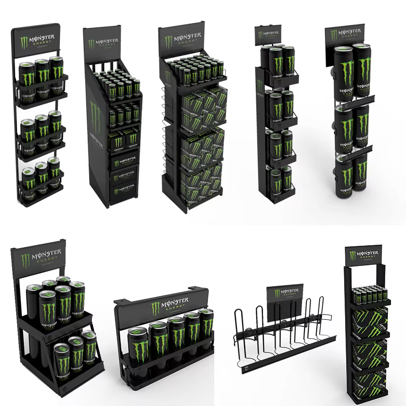 New Design Metal Energy Can Drink Floor Display Rack Powder Coated for Stores Shops Shopping Malls Supermarkets for Advertising factory