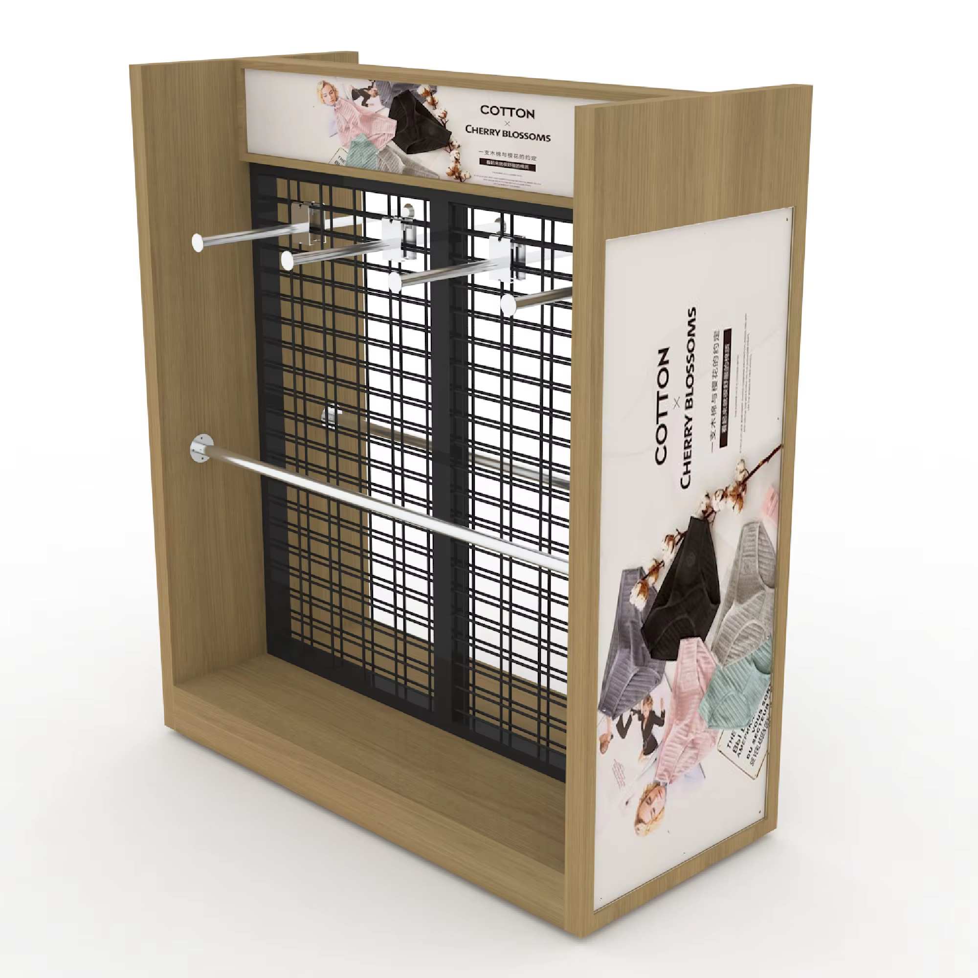 Modern Solid Wood and Metal Mixed Materials Display Rack for Displaying Underwear and Clothing on Supermarket Shelves details