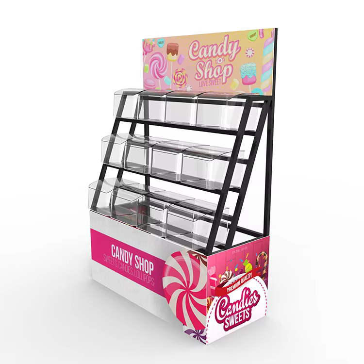 Customized Supermarket Candy Rack Metal Storage Rack Candy Display Stand With Custom Logo manufacture
