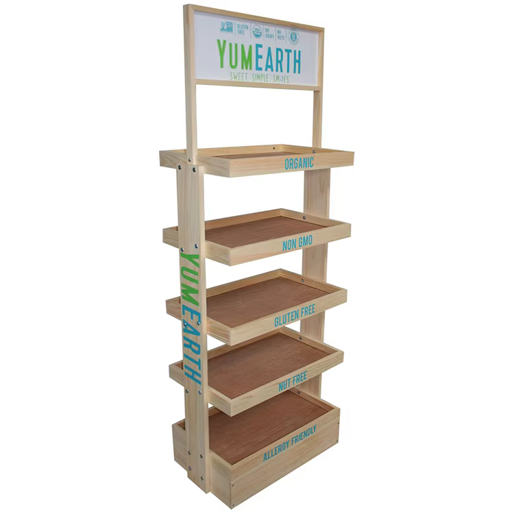 New Arrival Wood Beverage Bottle Display Rack Beer Floor Display Stand for Grocery Store