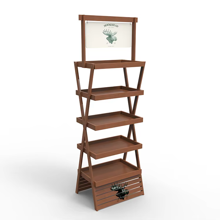 wooden timber shelves floor standing energy drink can display rack for stores for storage and display-2