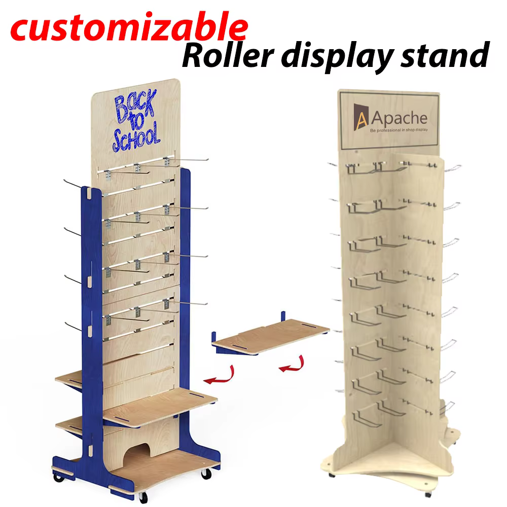 Customizable Wooden Display Racks Movable and Rotating Toy Stand for Retail Stores Supermarkets Toy Stores for Plywoo factory