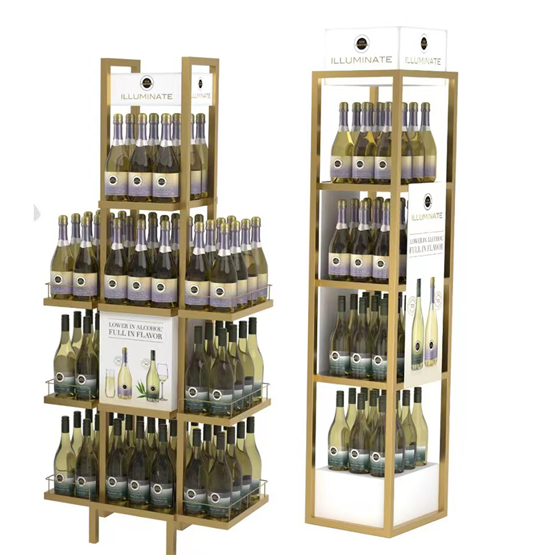 Apache Customizable Floor Standing Metal Wine Bottle Display Racks Painted Finish for Hot Selling Supermarkets