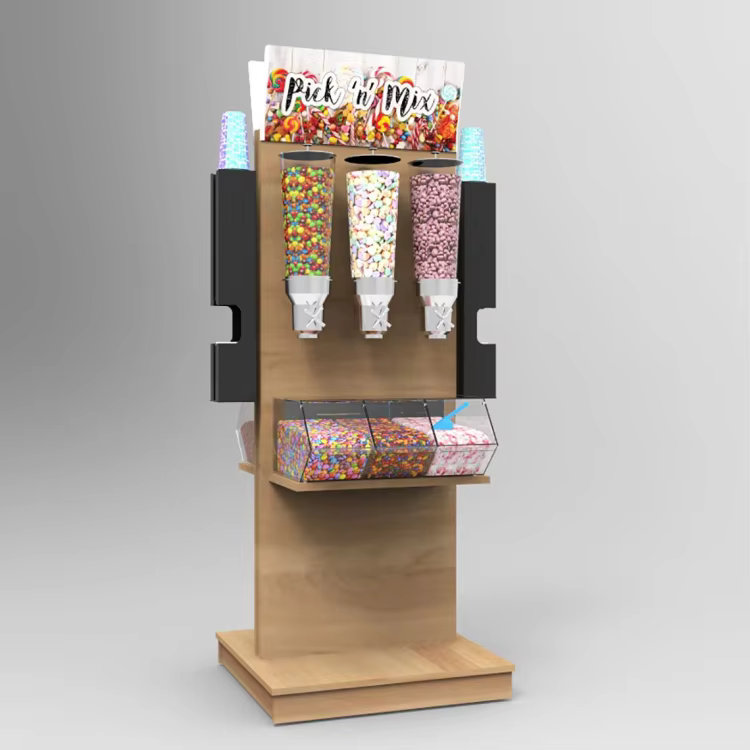 Free Standing Wooden Candy Dispenser Display Stand for Snack Store factory