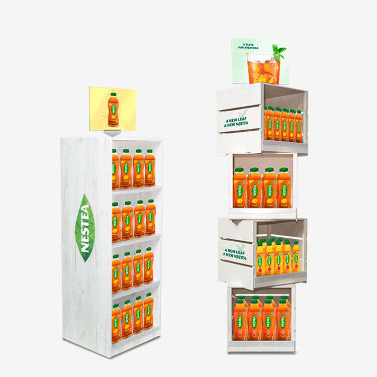 Kundenspezifischer freistehender stapelbarer Supermarkt-Getränkeständer Flaschen-Saft-Ausstellständer für Orangensaft