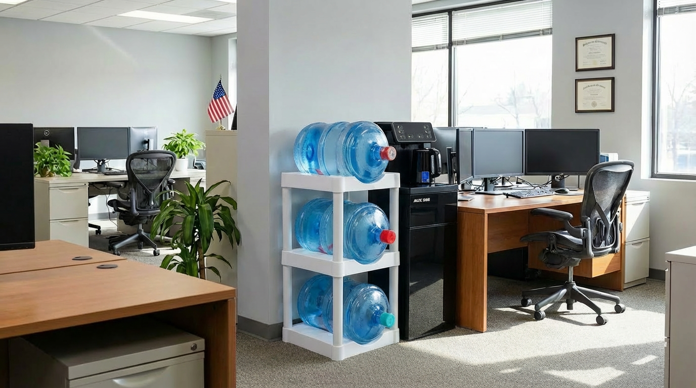 Estante Apache personalizado de 3 niveles, resistente, para botellas de agua de 5 galones, apto para salas de estar, oficinas modernas y zonas de descanso corporativas