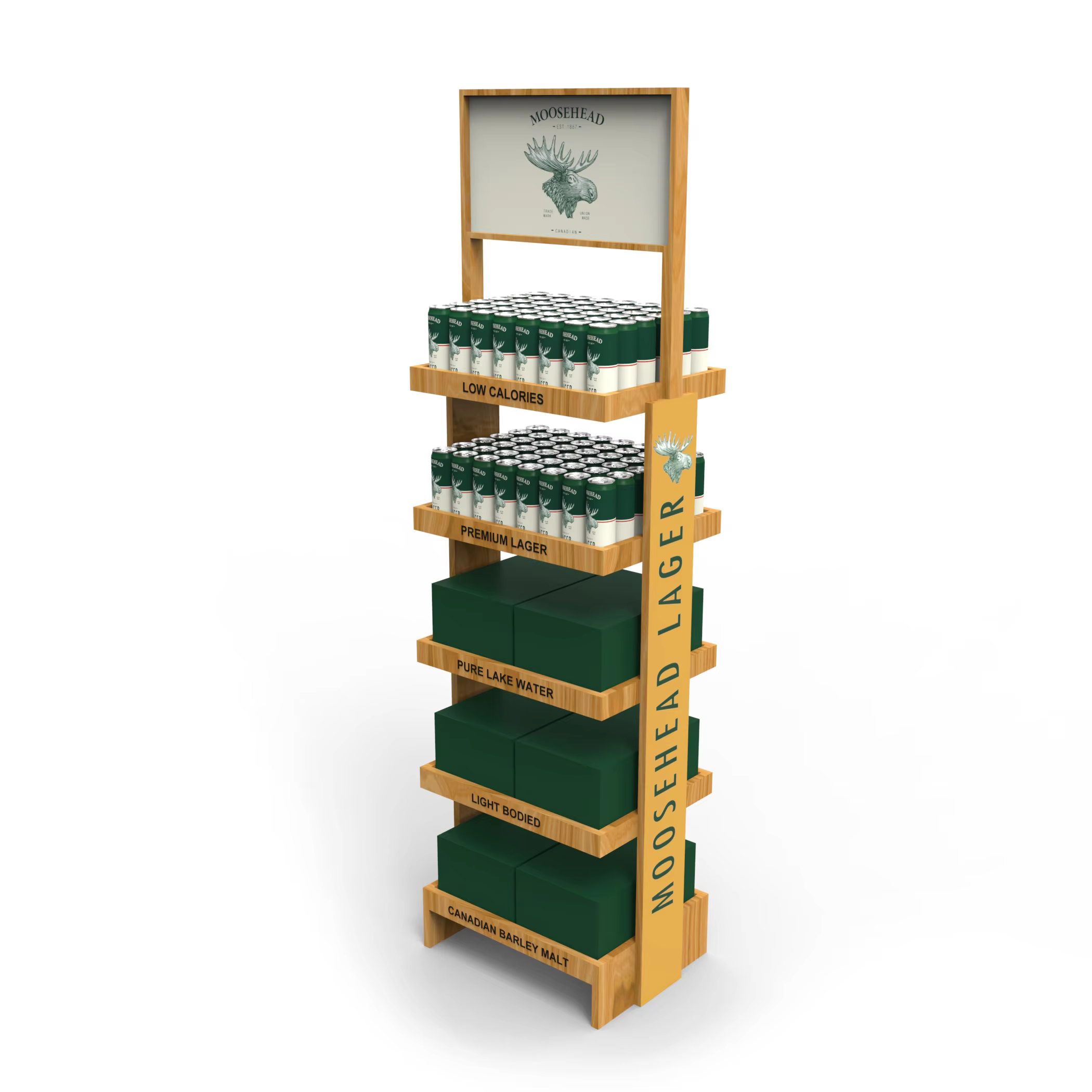 wooden timber shelves floor standing energy drink can display rack for stores for storage and display-1