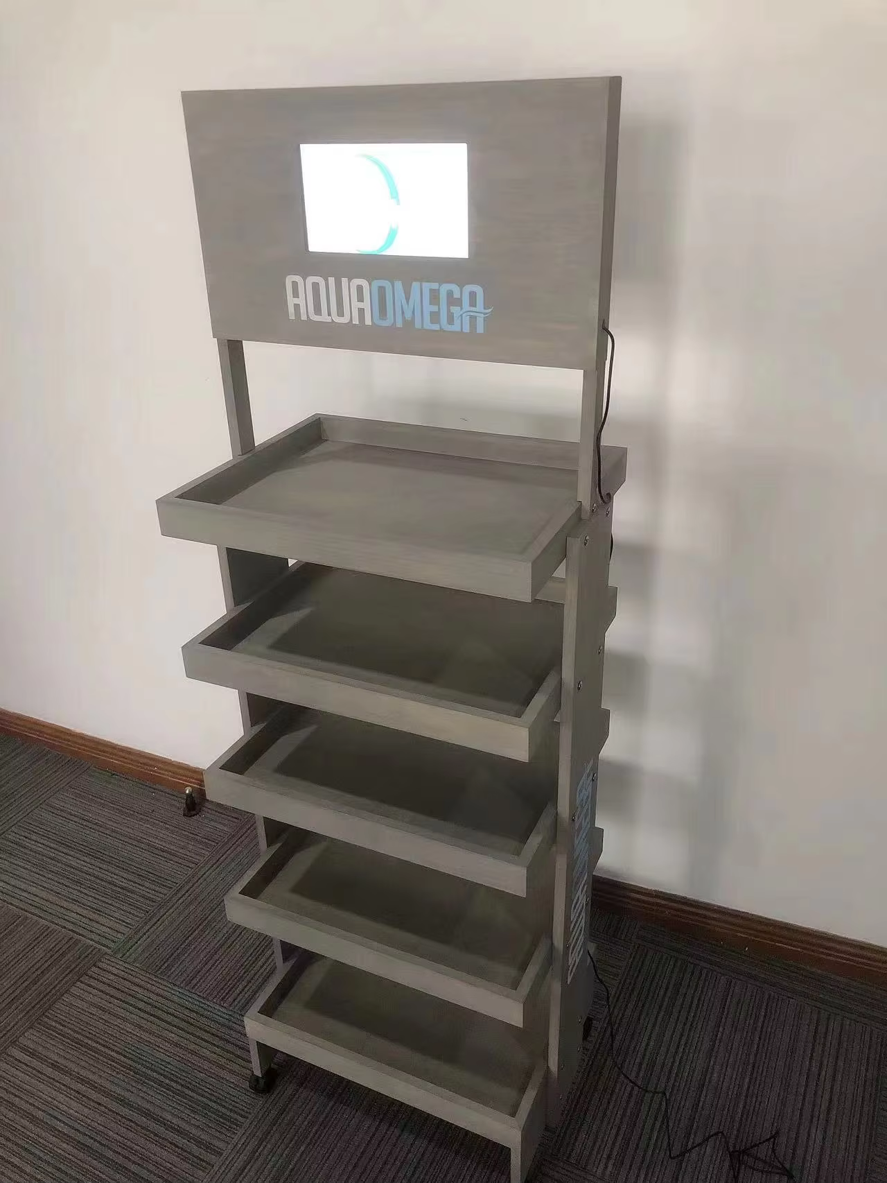 wooden timber shelves floor standing energy drink can display rack for stores for storage and display-11