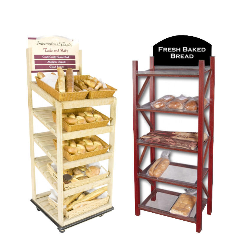 Étagère d'exposition sur mesure en bois pour pâtisseries, présentoir alimentaire pour supermarchés