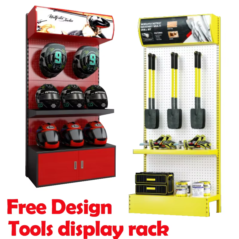 Apache Customized Metal Orifice Plate Decorative Electrical Tool Display Rack for Stores for Supermarket Shelves factory