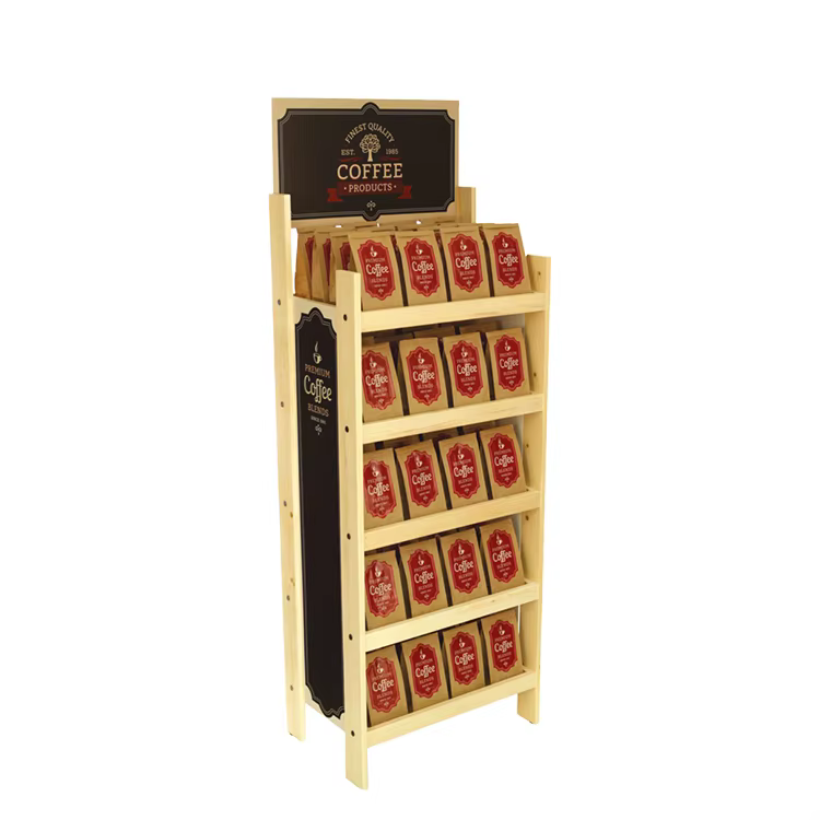 Customized Pinewood Shop Display Unit Candy Stand with Levelers for Candy Stores Supermarket Shelves details