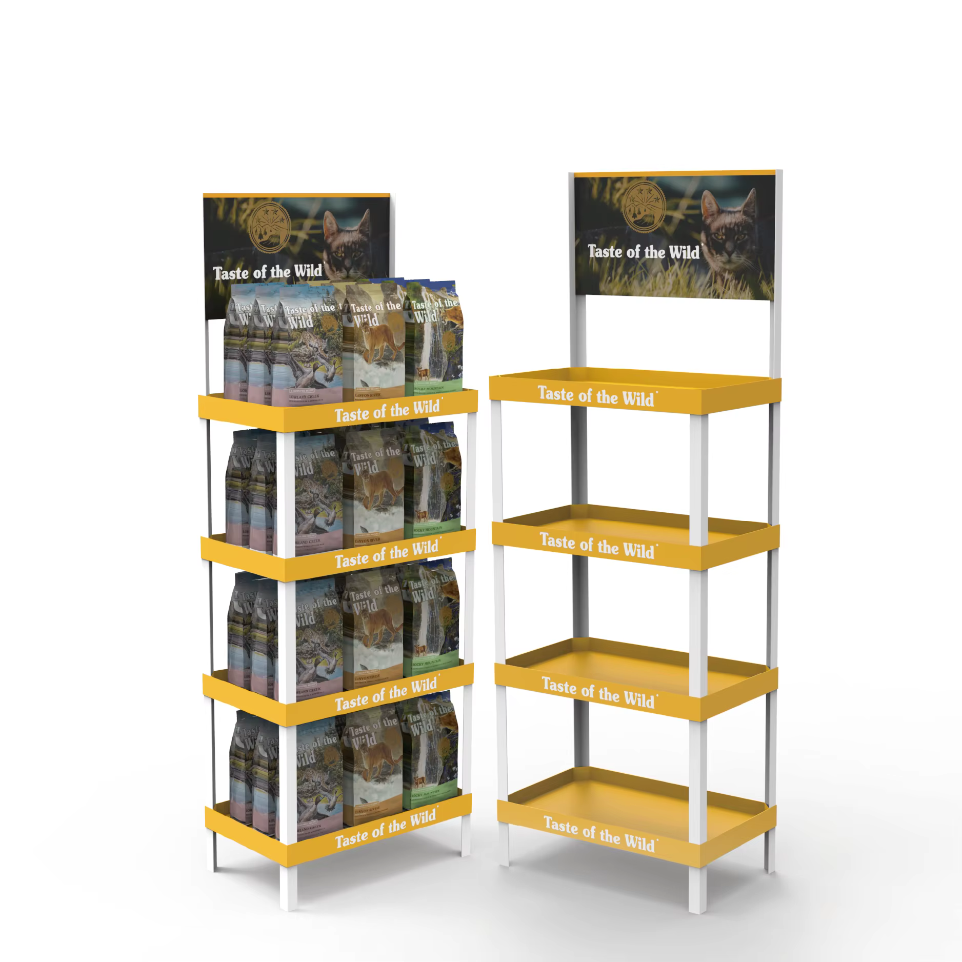 Apache Custom Portable PVC Laminated Floor Dog Food Display Rack for Supermarkets manufacture