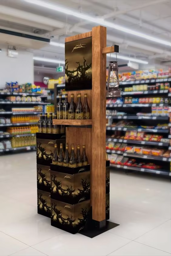 Apache Customizable Floor Standing Metal Wine Bottle Display Racks Painted Finish for Hot Selling Supermarkets supplier