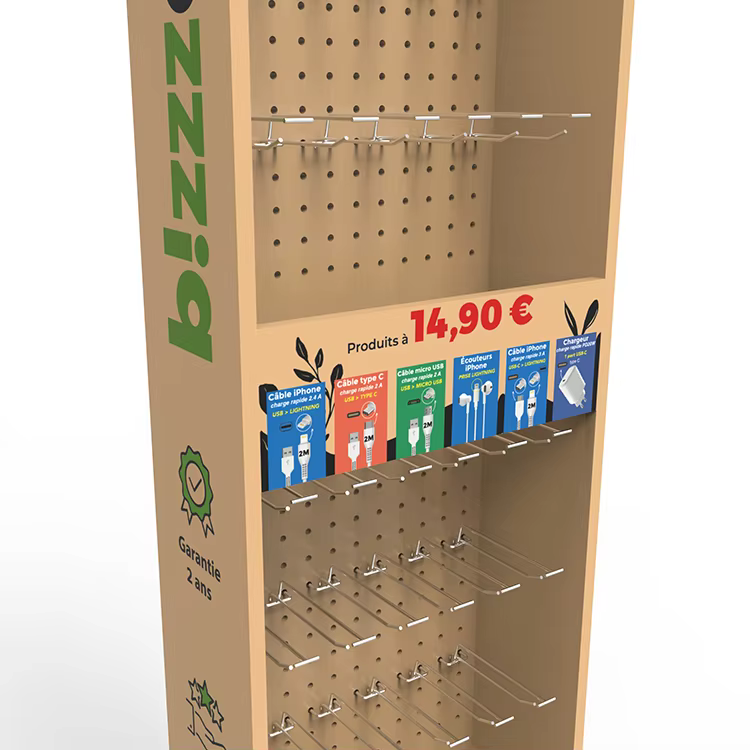 Free Standing Wood Pegboard Display Stand Earphone Display Rack for Retail Store manufacture