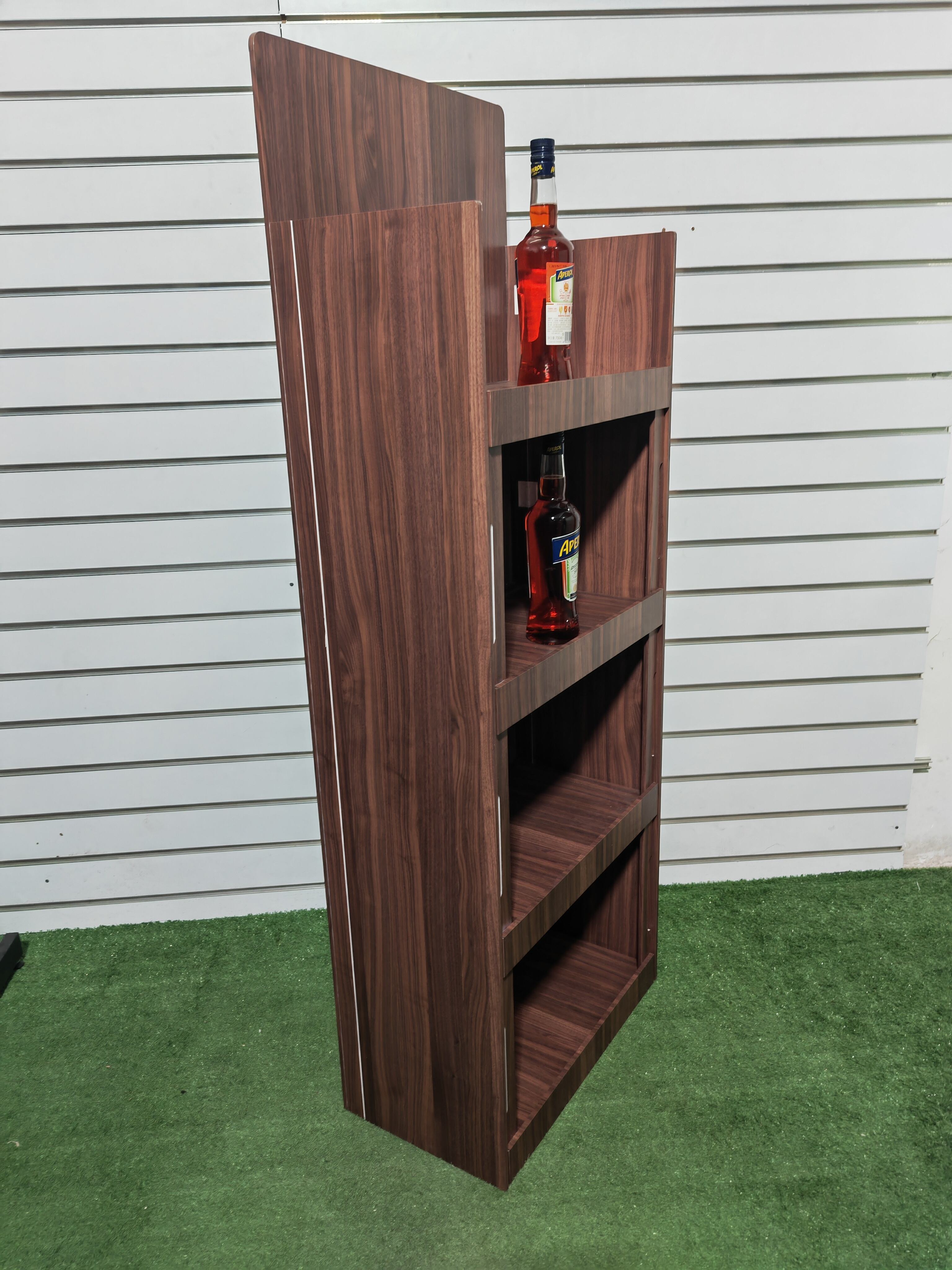 apache modern foldable wooden display rack durable whiskey bottle showcase for supermarket floor display stand-1