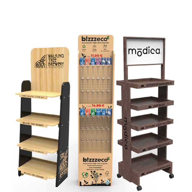 Customized Pine Wood Floor Retail Display Rack for Brand Marketing