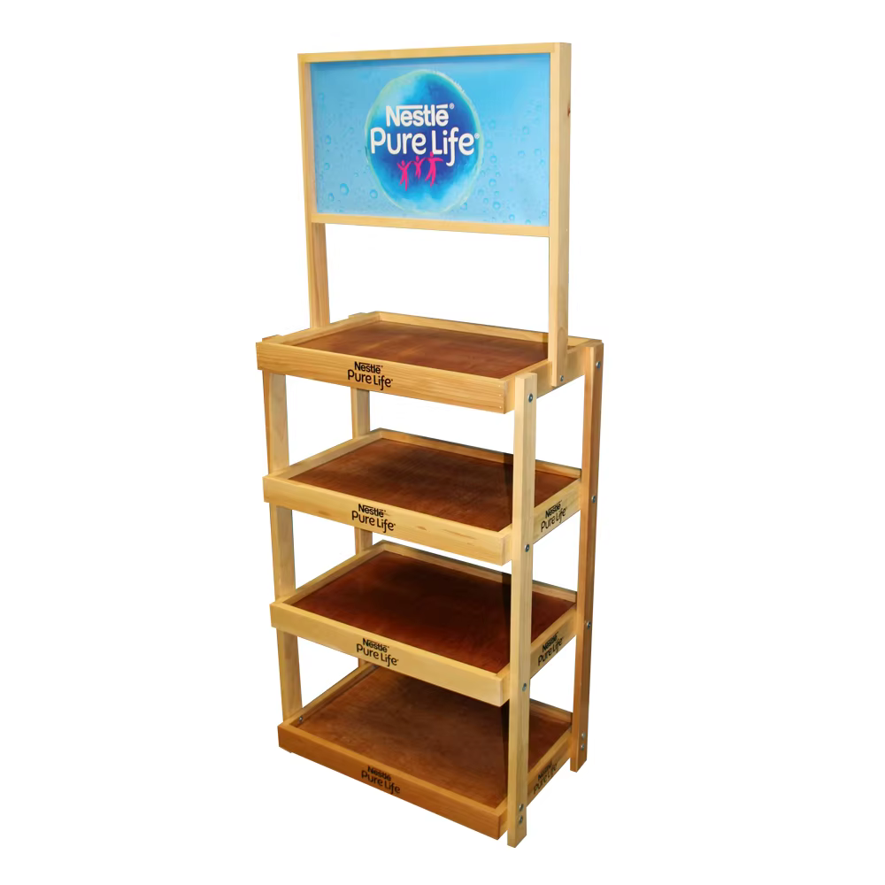 New Arrival Wood Beverage Bottle Display Rack Beer Floor Display Stand for Grocery Store