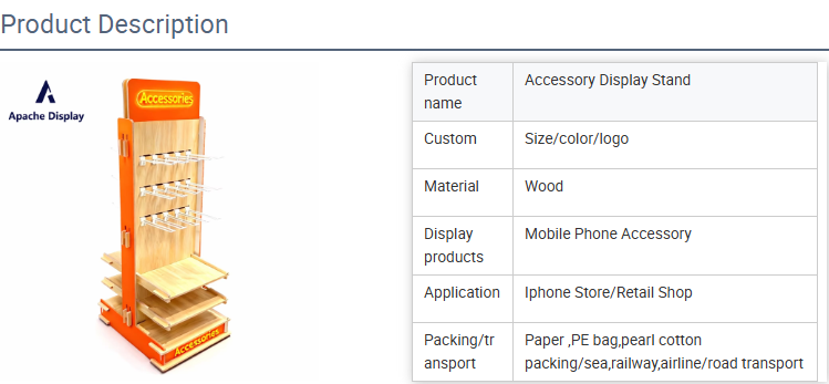 Apache Custom Perforated Wooden Board Vertical Mobile Phone Accessory Display Stand with Hooks for Iphone Store for Retail Shop details