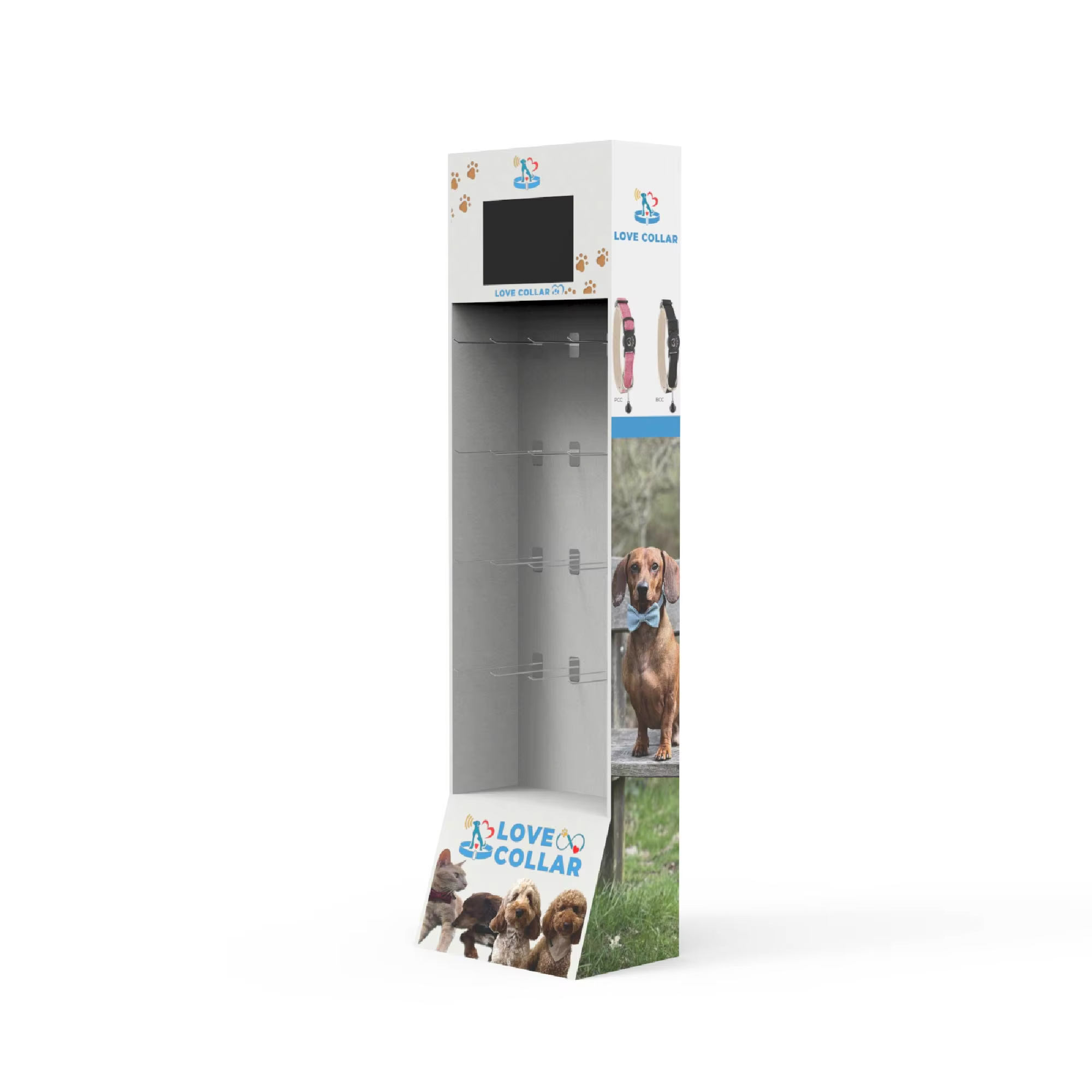 Modern Floor Standing Pet Food Display Stand Durable Cardboard Racks with LCD Custom Retail Display for Dogs and Cats details