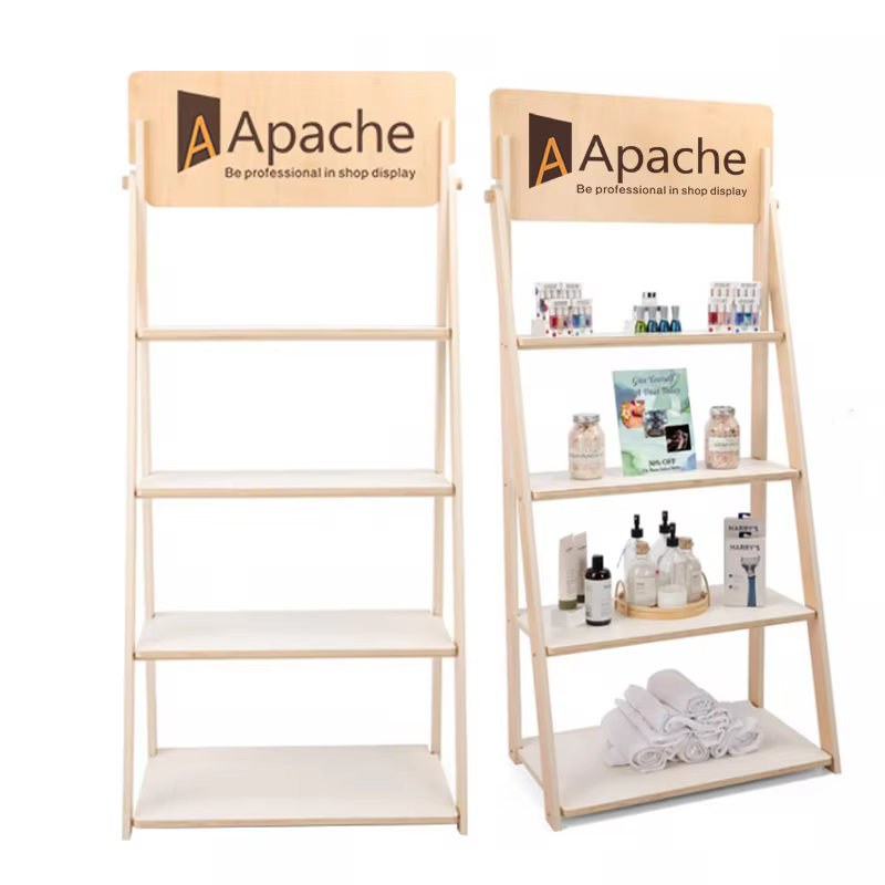 Customizable Wood Display Rack for Cosmetics Store Quality Display Stand manufacture
