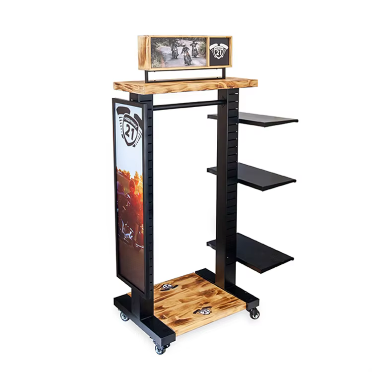 Hot Selling Retail Store Wooden Cabinet Rotative Display Rack Boutique Clothing Racks With Custom Logo manufacture